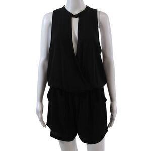 ANDB Womens Sleeveless V-neck Lined Sleek Short One Piece Romper Black Size M